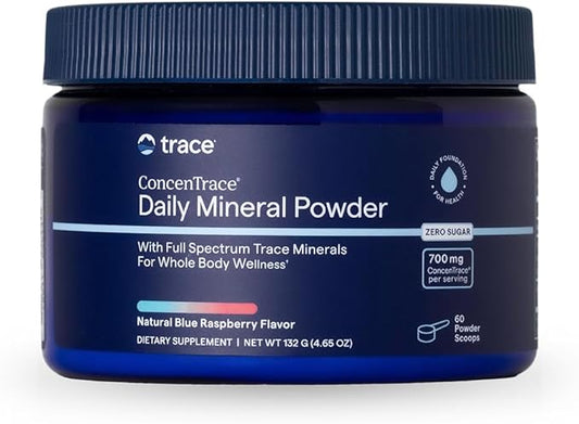 Trace Minerals ConcenTrace Daily Mineral Powder 60 Servings - 700mg of ConcenTrace per Serving (About 15 Drops) Full Spectrum for Whole Body Wellness- Blue Raspberry Flavor