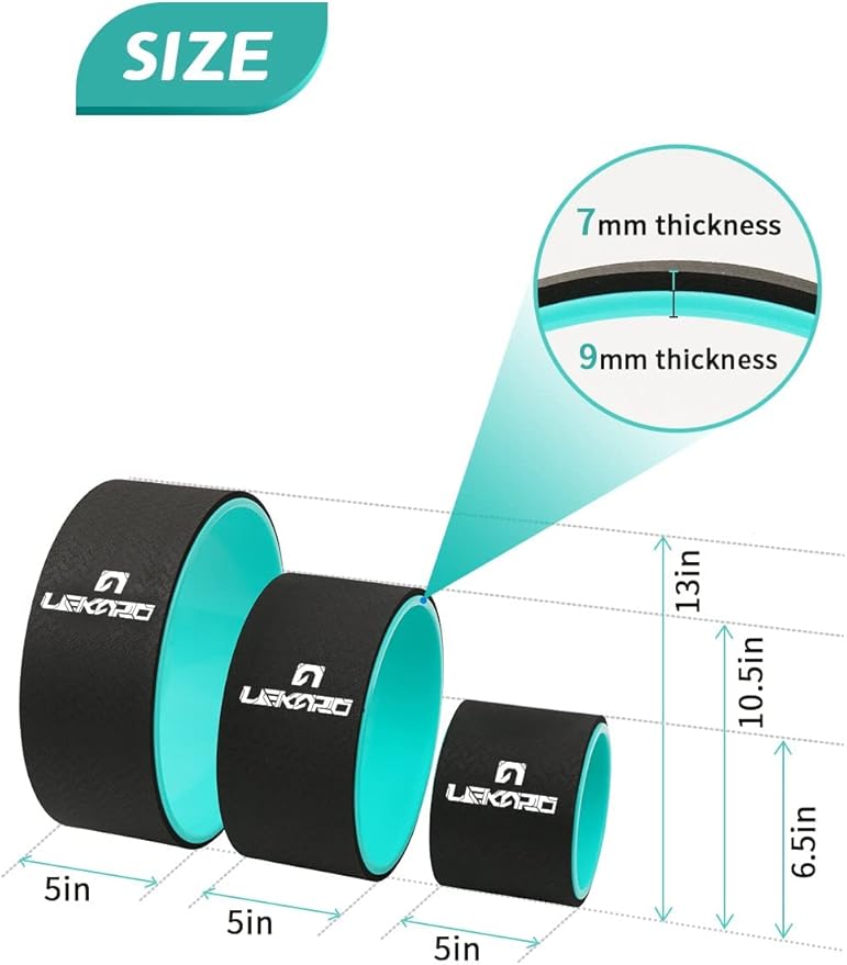 Yoga Wheel Set of 3, Back Roller for Back Pain Relief, Stretching, Multifunctional Back Wheel Improve Flexibility, Strength & Backbends, Deep Tissue Massage, Size 13"/10.5"/6.5''