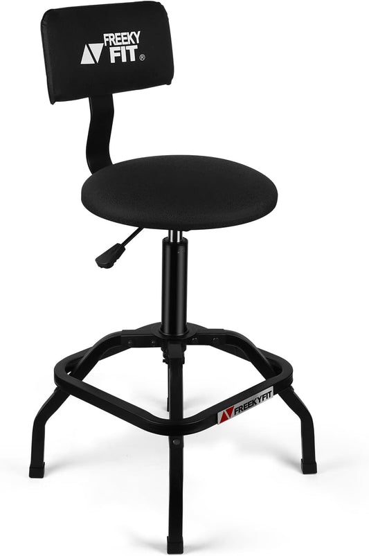 Shop Stool with Backrest, Mechanic Garage Stool for Workshop, Adjustable Shop Stools Chair, Padded Workbench Stools for Men Women, 300 LBS Capacity, 360° Swivel PVC Seat, Heavy Duty, Black