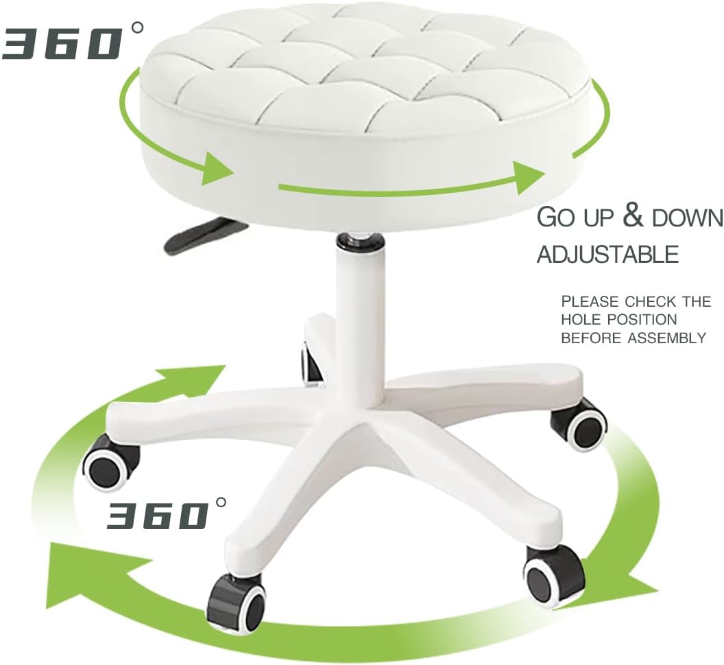 Small Chair Round Rolling Stool with Wheels PU Leather Height Adjustable Swivel Drafting Work SPA Salon Stools Home Office Chair,4 Pack