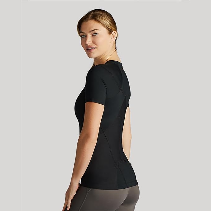 Tommie Copper Womens Short Sleeve V Neck Compression Shirt with Front Zipper – Posture Corrector Back & Shoulder Support