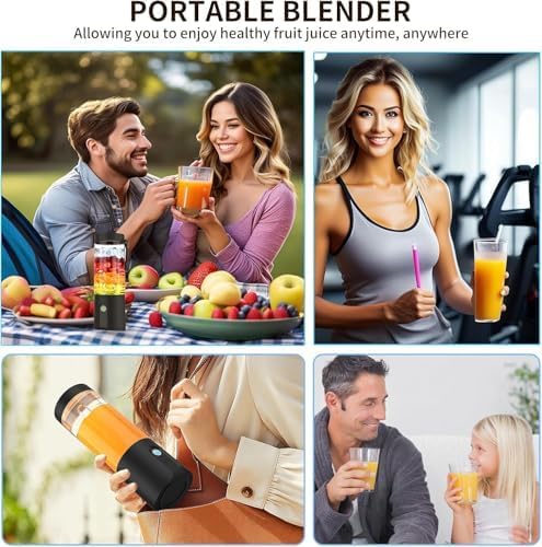 Personal Size Blender for Shakes and Smoothies, USB TYPE-C Rechargeable blenders with 6 Blades, 23Oz Quiet Mini Travel Blender with Stainless Steel Blade