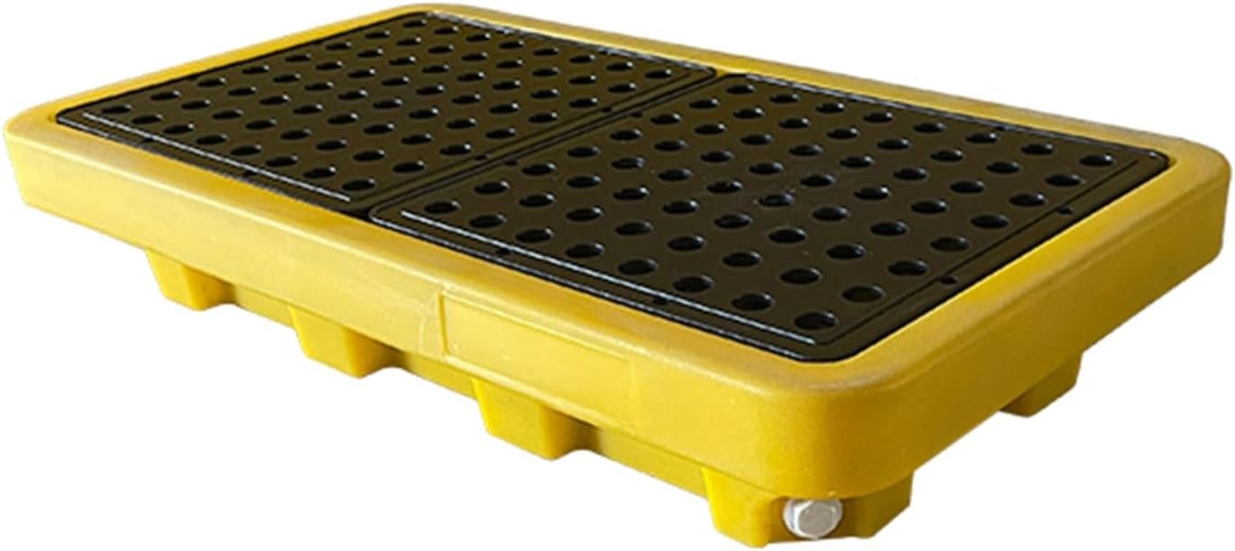 Drum Containment Spill Pallet, Industrial Nestable Oil Drums Leak-Proof Tray, Garage Storage Detachable Anti Slip Polyethylene Platform with Drain (Color : Yellow-1 Pack, Size : 26.2"x14.2"x