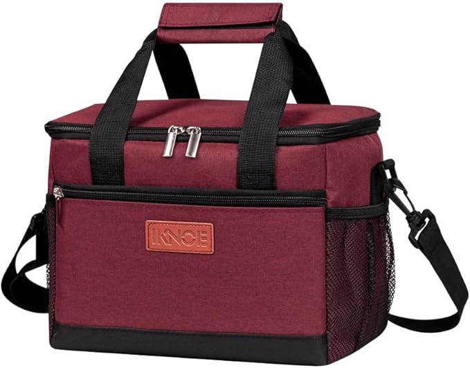 iknoe Large Foldable Cooler Bag, 8.5L Insulated Lunch Bag, Leakproof Lunch Cooler Tote with Multi-Bag Design Suitable for Beach, Picnic and Office Use,Red 15-Can