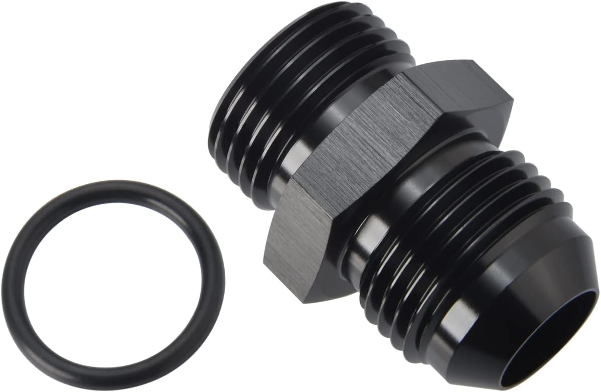 12AN Male Flare to 12AN ORB O-ring Boss Fuel Pump Rail Adapter Fitting Aluminum Black