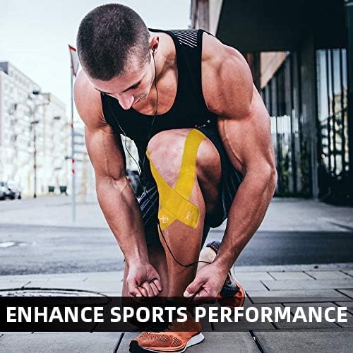 OK TAPE Kinesiology Tape 10 inches Precut, 20 Strips, Cotton Elastic Athletic Tape Latex Free, 2in x 16ft, Yellow