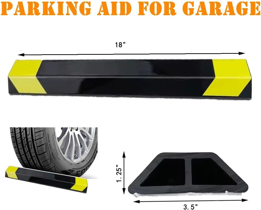 18" Heavy Duty Parking Aid for Garage, Car Parking Stopper for Garage 2 Pack, Parking Aids Protects Car, Parking Stopper Easy to Install (2 Pack 18" L x 1.25H)