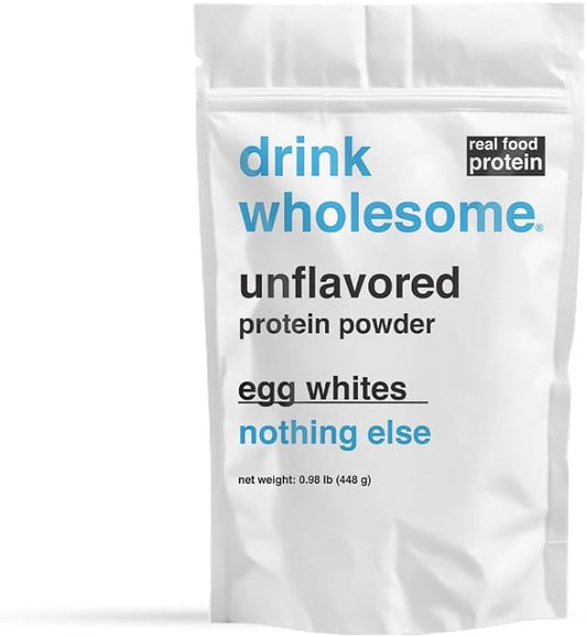 drink wholesome Unflavored Egg White Protein Powder | for Sensitive Stomachs | Gut Friendly | Dairy Free | Low FODMAP | No Artificial Sweeteners | No Bloating or Gas | No Constipation or Diarrhea