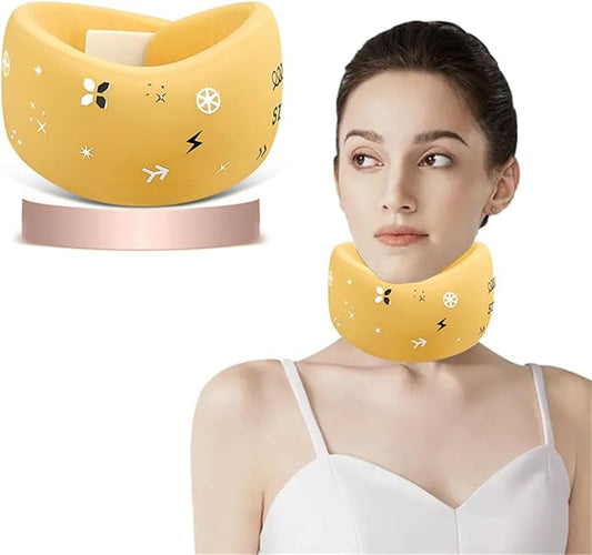 Neck Brace, Soft Memory Foam Cervical Collar Universal Neck Support Brace for Sleeping, Portable Neck Traction Equipment Forward Head Neck Posture Corrector for Women Men Spine Pressure (Yellow)