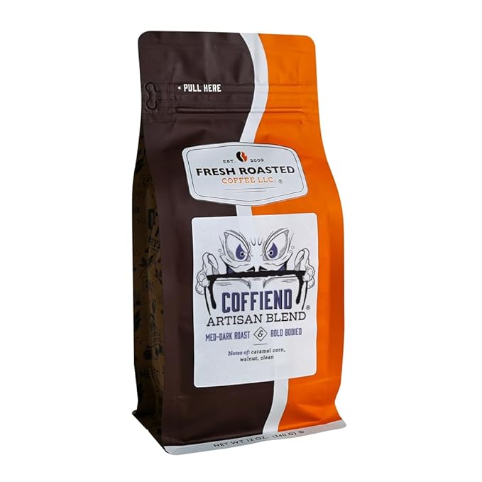 Fresh Roasted Coffee, Coffiend, 12 oz, Med-Dark Roast, Kosher, Whole Bean