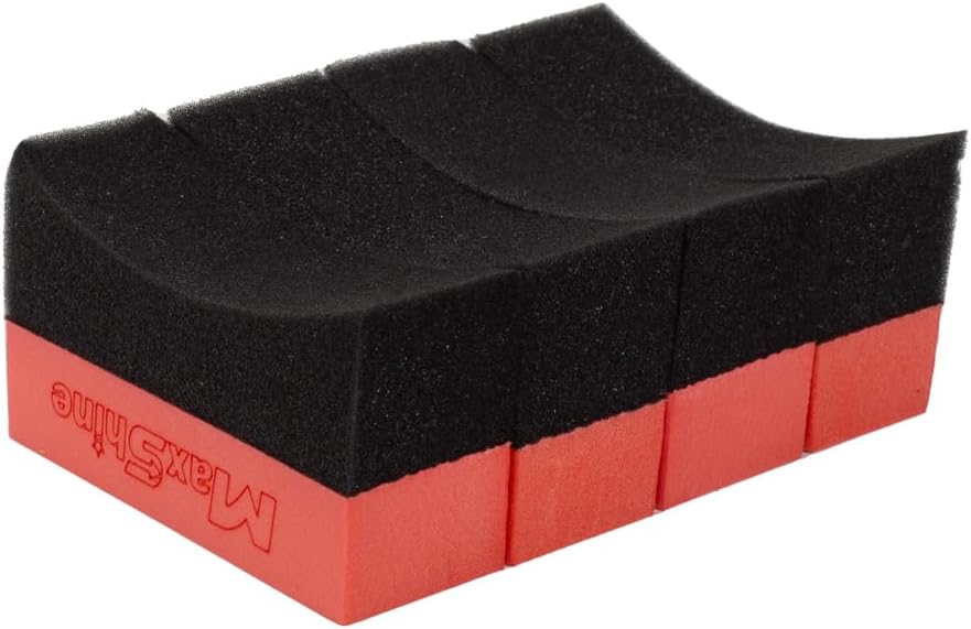 Maxshine Tire Dressing Applicator, Curved Foam Pad 10x4cm, Red & Black | Ergonomic Grip, High-Density Non-Abrasive | Even Tire, Trim & Wax Application