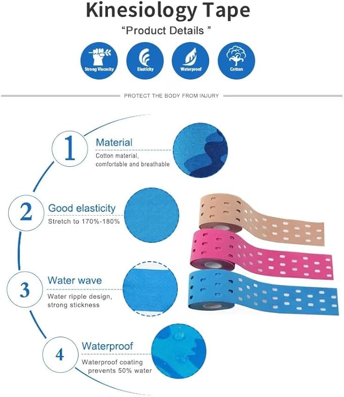 Punch Hole Cotton Waterproof Therapeutic Kinesiology Tape for Support & Recovery, Sports, Pain Relief, Beige