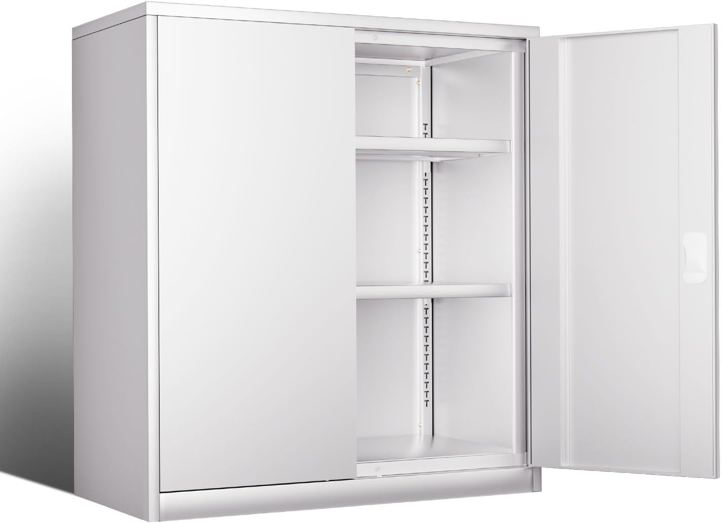 DNA MOTORING 36'' Metal Storage Cabinet, Locking Tool Cabinet with 2 Doors and 2 Adjustable Shelves, Heavy Duty Metal Locker for Garage,Office,Home,Gym, White, TOOLS-00631-WH-WH-A