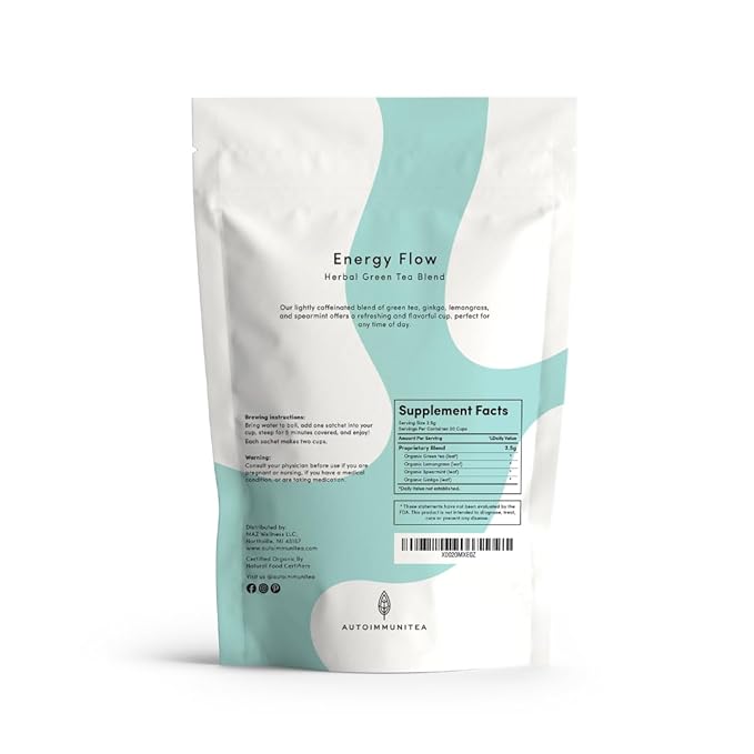AutoimmuniTea –- AIP Energy Tea Blend, for Energy Boost, Cognitive Function, with Organic Green Tea, Lemongrass, and Spearmint - 15 Tea Bags (30 Cups)