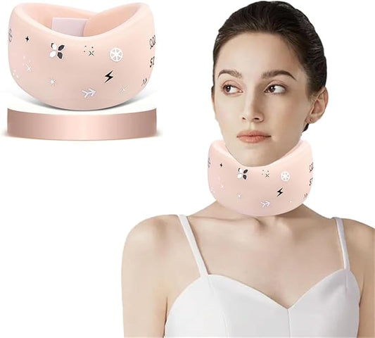 Neck Brace, Soft Memory Foam Cervical Collar Universal Neck Support Brace for Sleeping, Portable Neck Traction Equipment Forward Head Neck Posture Corrector for Women Men Spine Pressure (Pink)