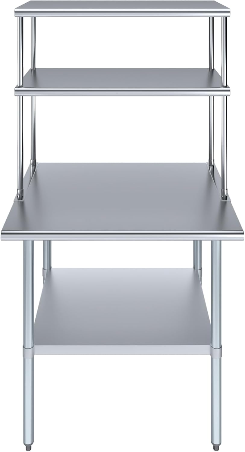 Amgood Stainless Steel Work Table Double Tier Overshelf | Metal Kitchen Prep Table & Shelving Combo (30" x 36" Work Table + 18" Overshelf)