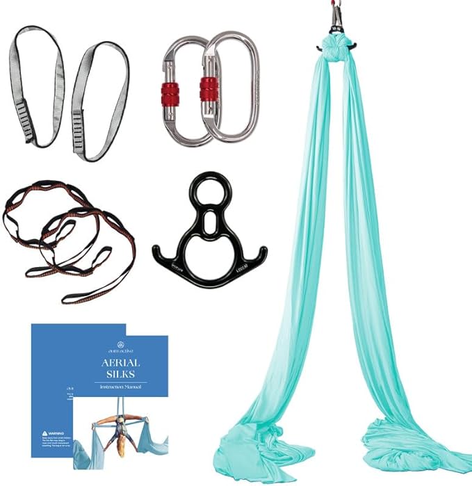 Aerial Silks Starter Kit - Durable 9 Yards of Aerial Yoga Hammock with Hardware & Guide - Aerial Swing for Acrobatic Flying Yoga & All Levels (Aerial Rigging Point Up to 13ft)