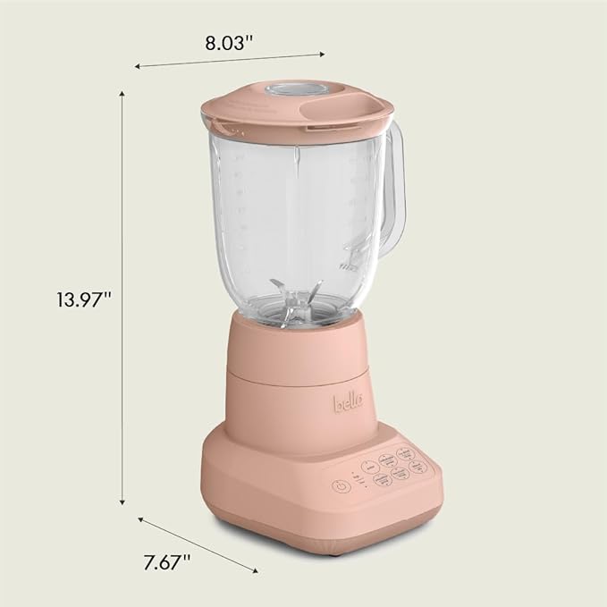 bella 10 Speed Countertop Blender, Juicer & Smoothie Maker, Fits-anywhere™ Kitchenware, Slim Flip & Store Design, Dishwasher Safe 48oz Capacity Pitcher & Lid, Stainless Steel Blade, 450 Watt, Blossom