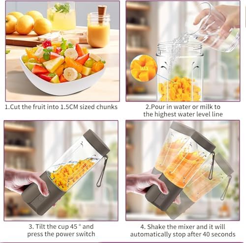 Personal Size Blender for Shakes and Smoothies, USB TYPE-C Rechargeable blenders with 6 Blades, 23Oz Quiet Mini Travel Blender with Stainless Steel Blade