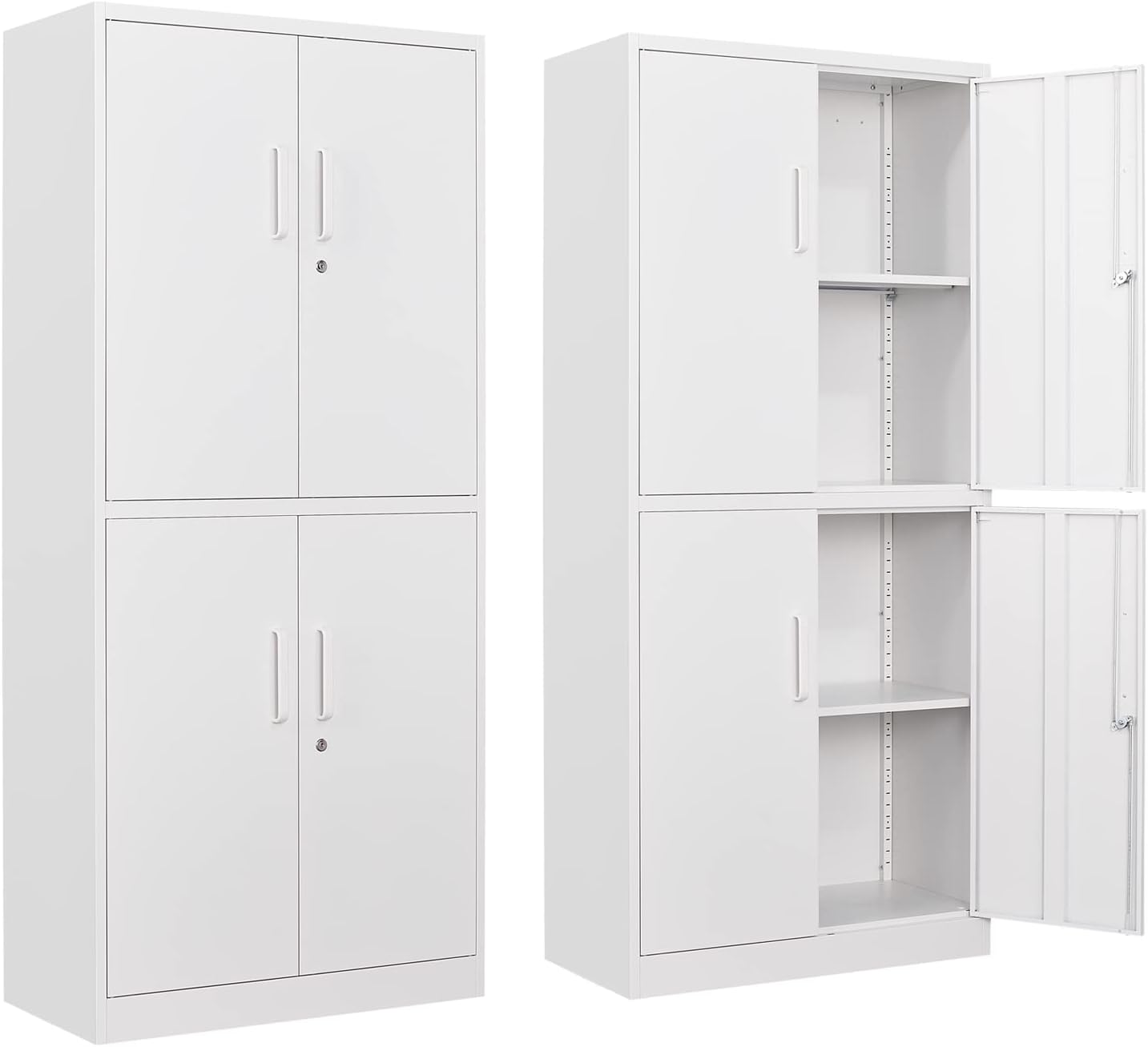 Yizosh Metal Storage Locking Cabinet with 4 Doors and 2 Adjustable Shelves,71" Lockable Garage Tall Steel Cabinet,for Home Office,Living Room,Pantry,Gym,Commercial Storage (White)