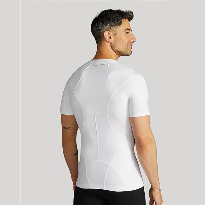 Tommie Copper Mens Short Sleeve Compression Shirt with Front Zipper – Full Back & Shoulder Support, Posture Corrector
