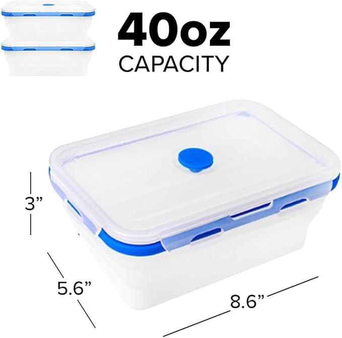 Collapsible Silicone Food Storage Containers, BPA Free, Microwave, Freezer and Dishwasher Safe, Lunch, Meal Prep, Travel, Space-Saving