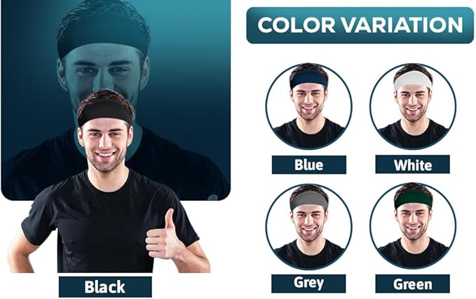 Relix Sports Headband for Men (Pack of 5) Moisture Absorbing Workout Headband, Sweatband Headbands for Running, Cycling, Football, Yoga, Unisex Hairband