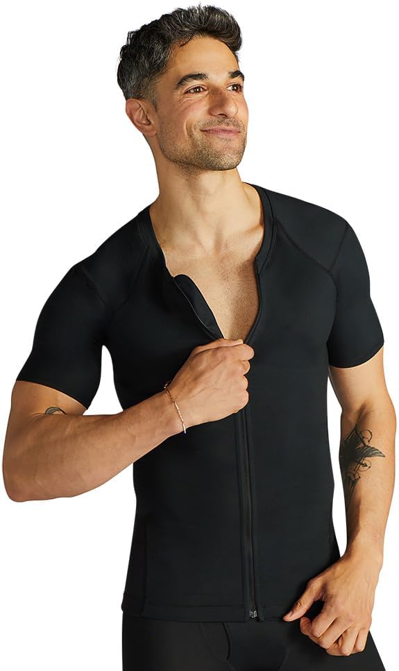 Tommie Copper Mens Short Sleeve Compression Shirt with Front Zipper – Full Back & Shoulder Support, Posture Corrector