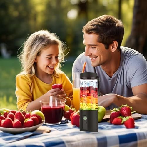Personal Size Blender for Shakes and Smoothies, USB TYPE-C Rechargeable blenders with 6 Blades, 23Oz Quiet Mini Travel Blender with Stainless Steel Blade