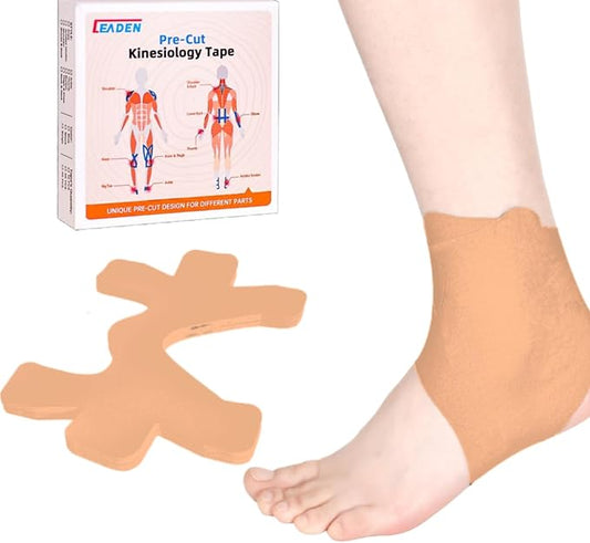 IEADEN Precut Kinesiology Tape for Ankle, 10 Pcs - Ankle Support & Stability, Ankle Pain Relief Athletic Tape - Waterproof & Elastic, Breathable Hypoallergenic Latex-Free Tape, Beige