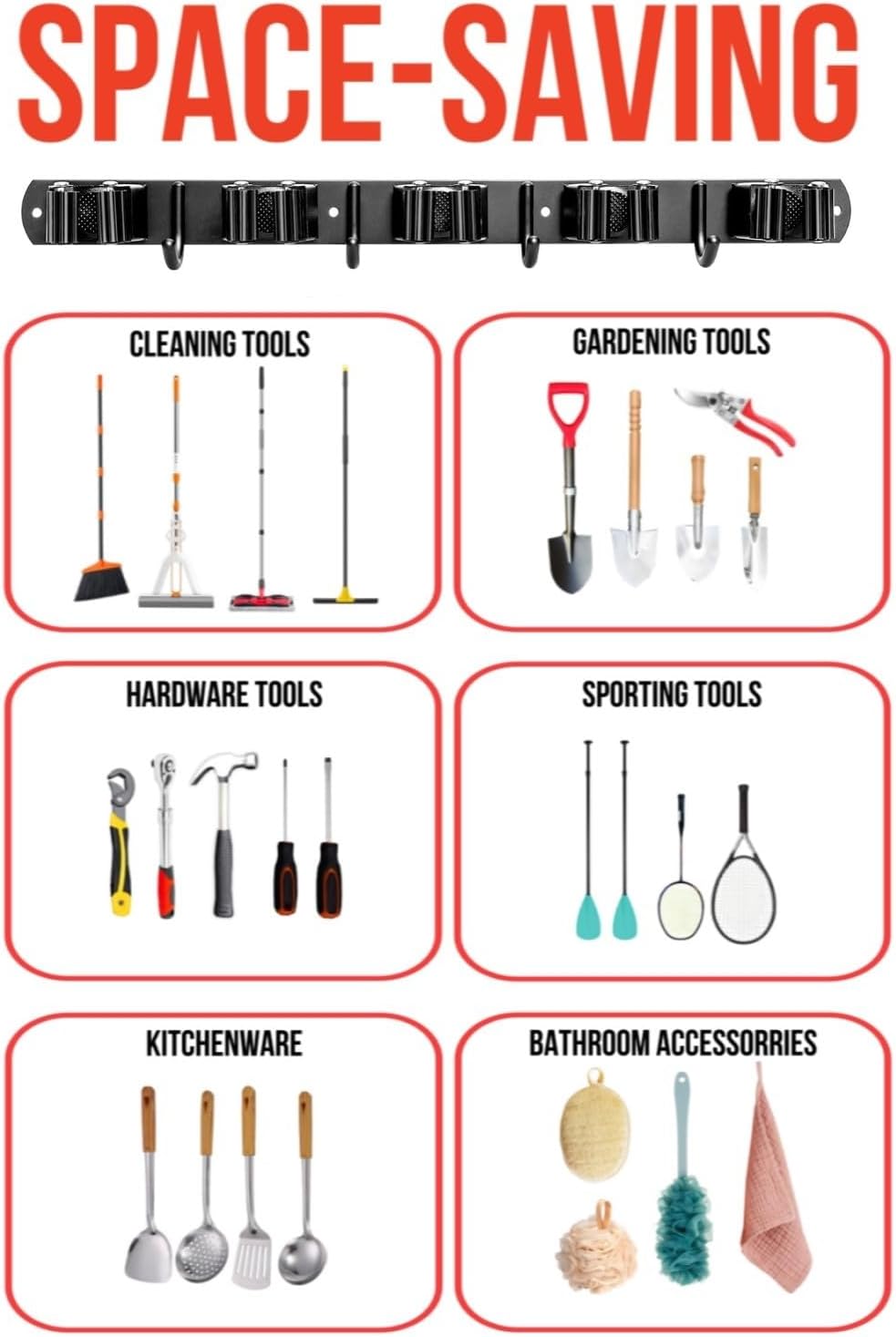 2 Pack Mop and Broom Holder Wall Mount, Upgraded Broom Hanger Wall Mount, Stainless Steel Broom Organizer for Closet Garage Laundry Room Kitchen Wall Decor Black 5R4H