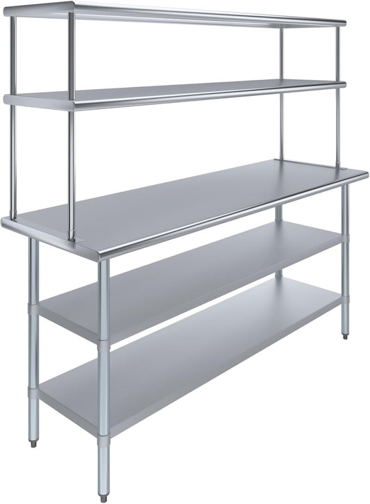 AmGood Stainless Steel Work Table with 2 Shelves | NSF (24" x 72" Table with 2 Shelves + 18" Overshelf)