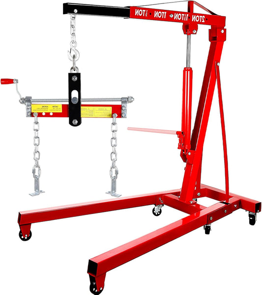 5500 Lbs Folding Engine Hoist, 2.5 Ton Engine Crane with Lever, with 6 Casters, 8 Ton Hydraulic Pump 4 Adjustable Position, Cherry Picker for Garage, Workshop, Repair