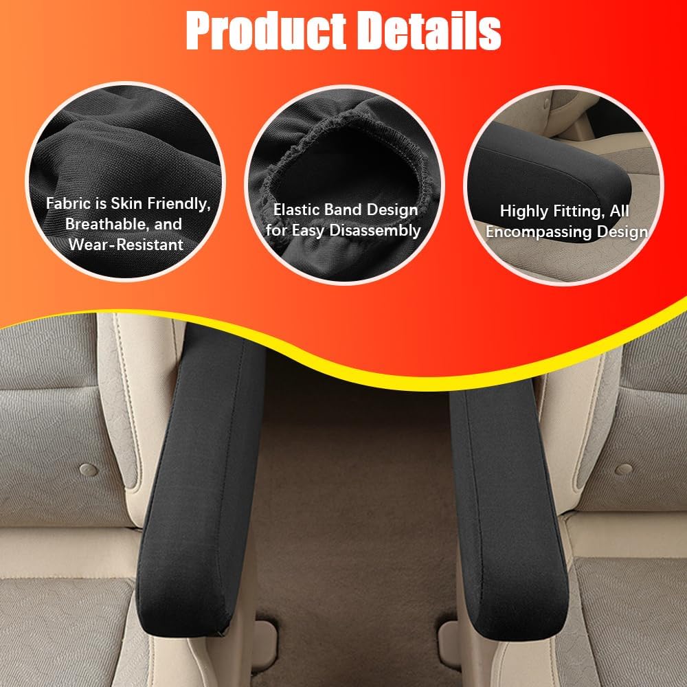 4PC Car Front Seat Armrest Covers,Universal Size Seat Arm Rest Cover,Flat Cloth Fabric Armrest Cover,Car Interior Accessories(Black,4PCS)
