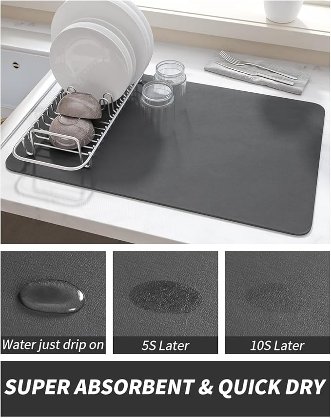 AMOAMI-Coffee Mat Hide Stain Rubber Backed Absorbent Dish Drying Mat for Kitchen Counter-Fit Under Coffee Bar Accessories Maker Machine Pot Espresso Machine Dish Rack
