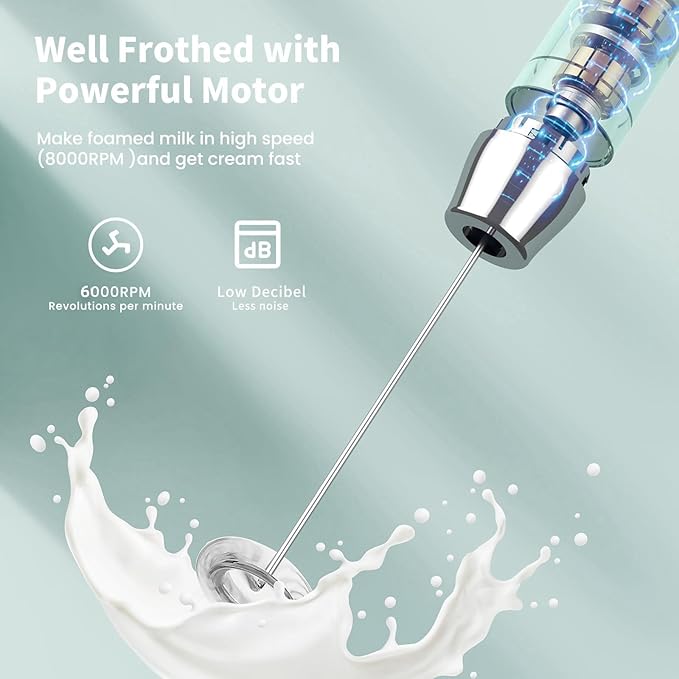Maestri House Rechargeable Milk Frother, LunaFro NS Handheld Electric Foam Maker Waterproof Detachable Stainless Steel Whisk Drink Mixer Foamer for Lattes, Cappuccino, No Stand