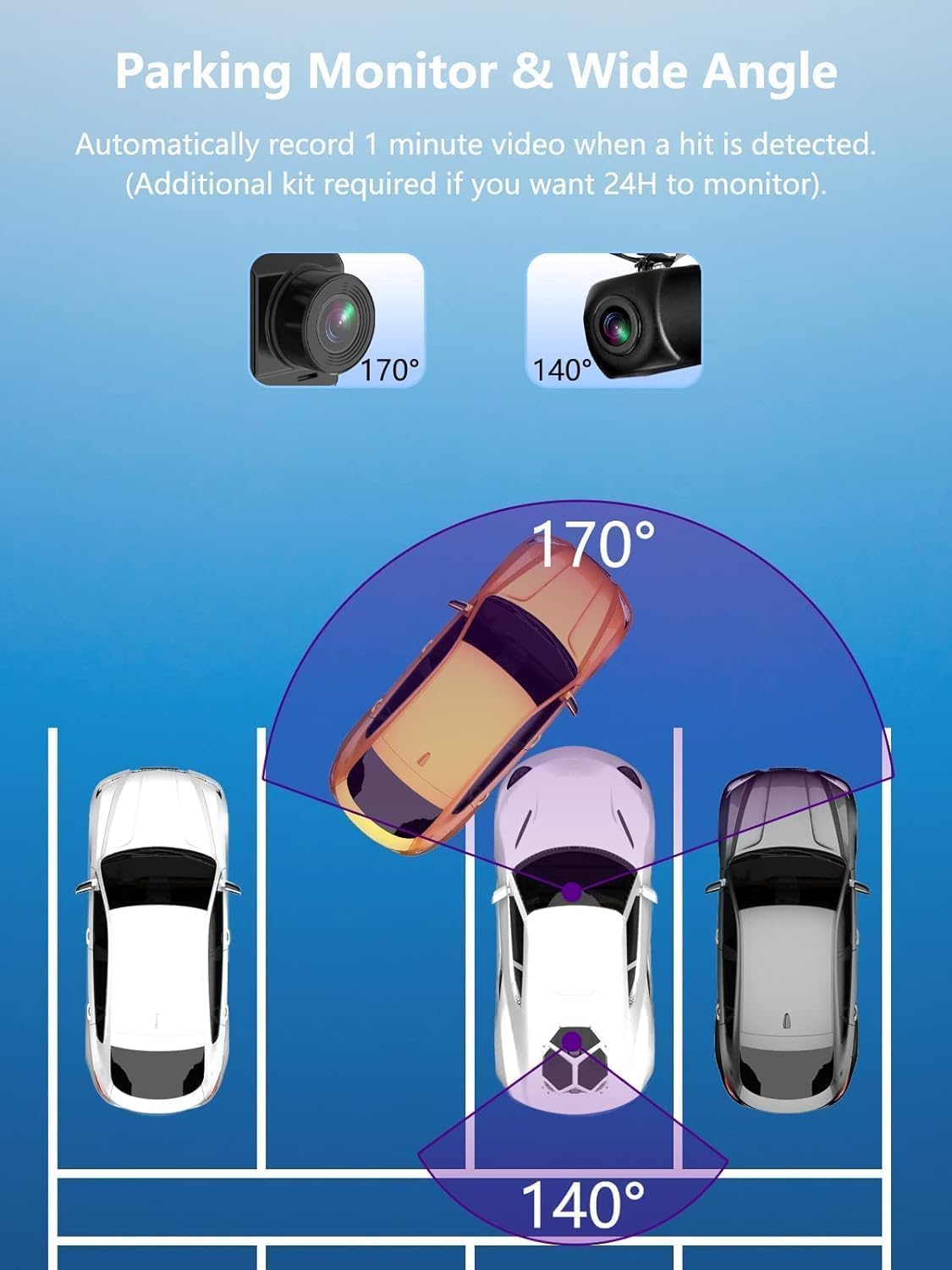 Dash Cam Front and Rear, 2.5K+1080P Dual Dash Camera for Cars with 32GB SD Card, 2.45 inch IPS Screen, 2 Mounting Ways, Night Vision, WDR, Accident Lock, Loop Recording, Parking Monitor