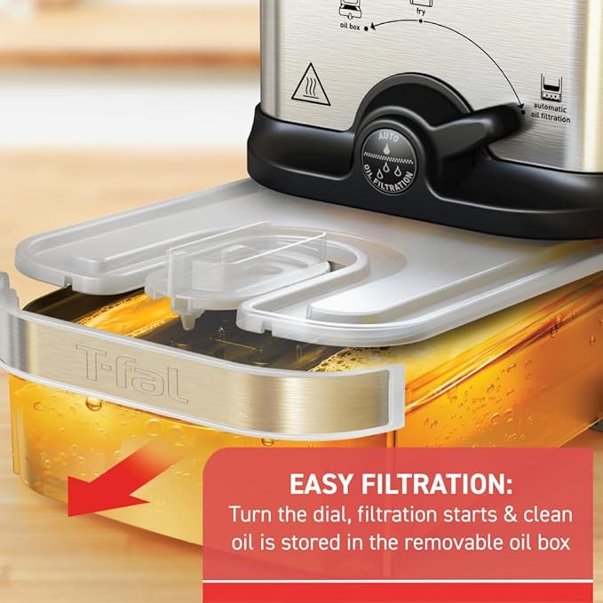 T-fal Compact EZ Clean Stainless Steel Deep Fryer with Basket 1.8 Liter Oil and 1.7 Pound Food Capacity 1200 Watts Easy Clean, Temp Control, Oil Filtration, Dishwasher Safe Parts, 1.8 Liters