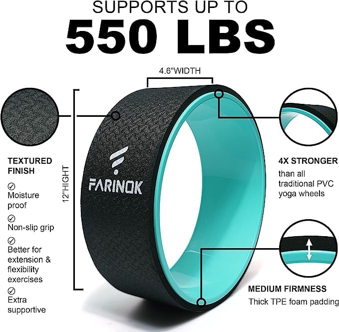 Yoga Wheel for Stretching & Flexibility to Help Back Aches & Tension, Deep Tissue Muscle Massage. Back Roller Wheel with Extra Cushion, Wider & Thickest Foam, Stretches and Strengthens Core Muscles