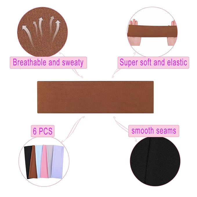 Leeven Head Bands for Women's Hair 6 Pcs Cotton Headbands Hair Bands Hair Warp for Daily Workout Yoga Running Sports (Combo 6)