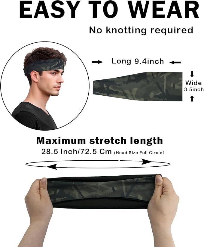 Headbands for Men & Women, Sweat Headband Non-Slip Sweatband Sports Running Cycling Yoga Basketball Workout Football Training