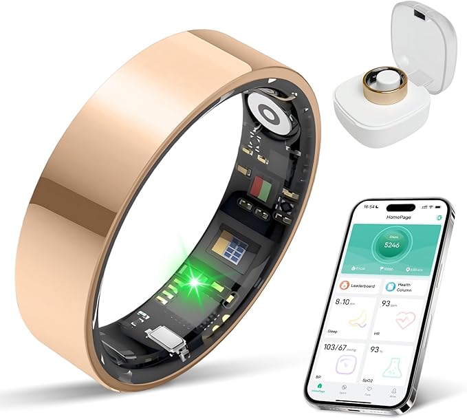 Smart Ring with Sleep Apnea Monitoring, No APP Subscription, 10-Day Battery Life, Stress/Heart Rate/Women's Health Tracker, Android & iOS Compatible (Rose Gold, 12)