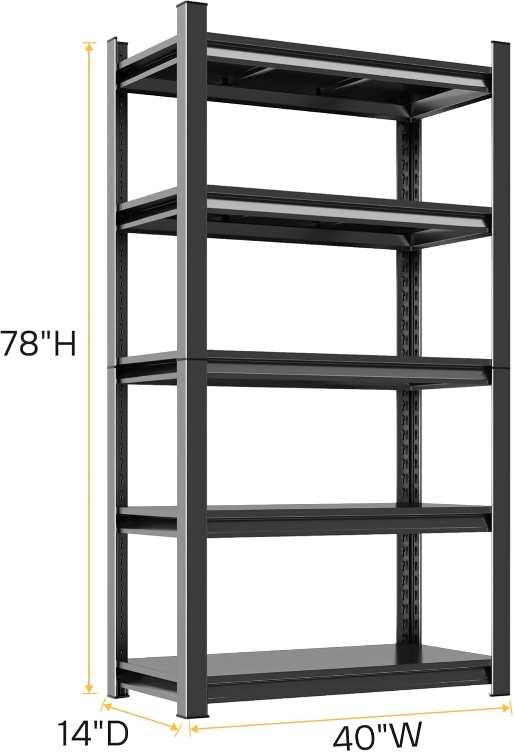 78''H Garage Storage Shelves Heavy Duty 3500 LBS Capacity Metal Garage Shelving, Adjustable 5 Tier Steel Industrial Shelving Units for Utility Room, Warehouse and Basement, Black (14''Dx40''Wx78''H)