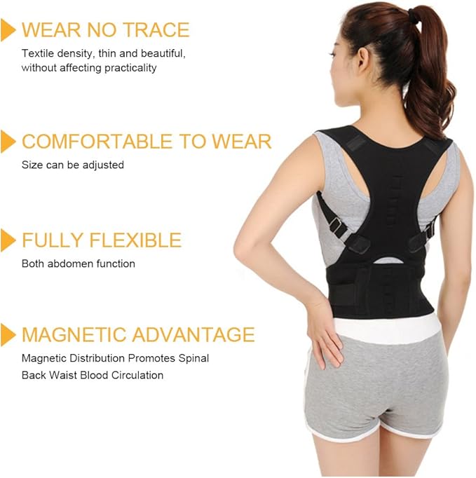Thoracic Back Brace Posture Corrector- Magnetic Lumbar Back Support Belt-Back Pain Relief, Improve Thoracic Kyphosis, for Lower and Upper Back Pain Men & Women (Black, Large)