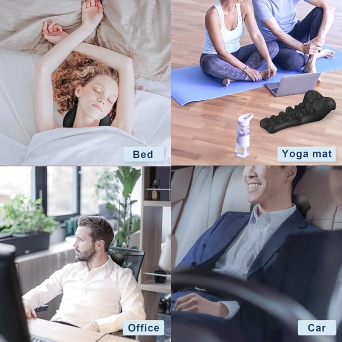 Neck and Shoulder Relaxer with Upper Back Massage Point, Cervical Traction Device Neck Stretcher for TMJ Pain Relief and Cervical Spine Alignment Chiropractic Pillow（Black）