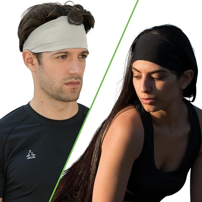Headbands for Men and Women - Mens Sweatband & Sports Headband Moisture Wicking Workout Sweatbands for Running, Cross Training, Yoga and Bike Helmet Friendly