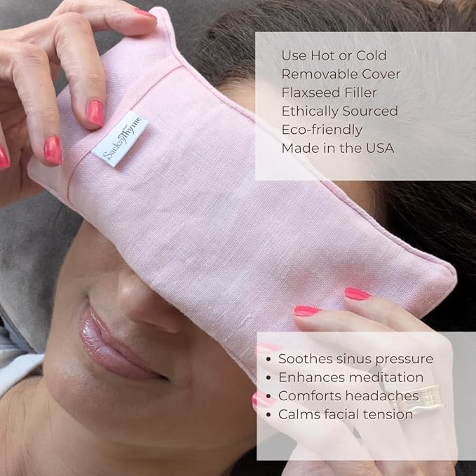 Organic Linen Eye Pillow - Lavender & Flaxseed for Relaxation, Yoga, Stress Relief - Microwavable Heating Pad & Cool Compress - Made in USA - Gifts for Meditation