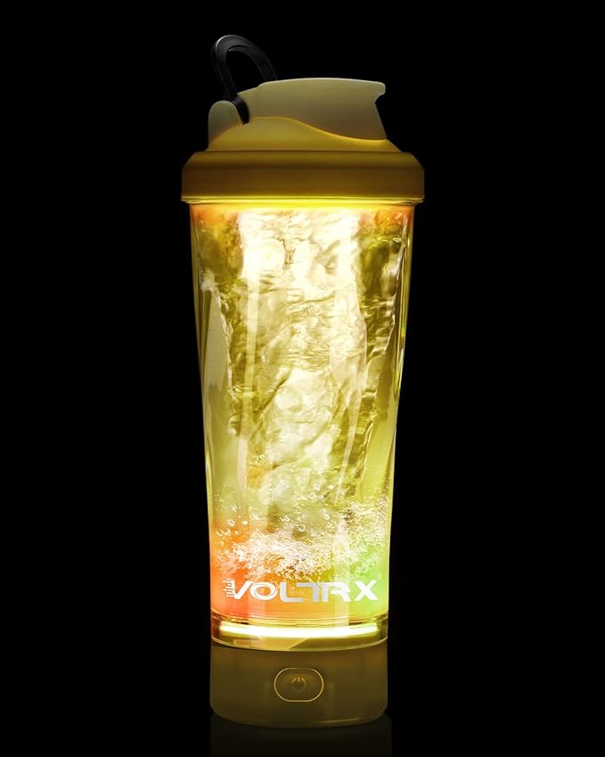 VOLTRX Electric Shaker Bottle - VortexBoost Portable USB C Rechargeable Protein Shake Mixer, Shaker Cups for Protein Shakes and Meal Replacement Shakes, BPA Free, Waterproof, Colored Light Base, 24 oz