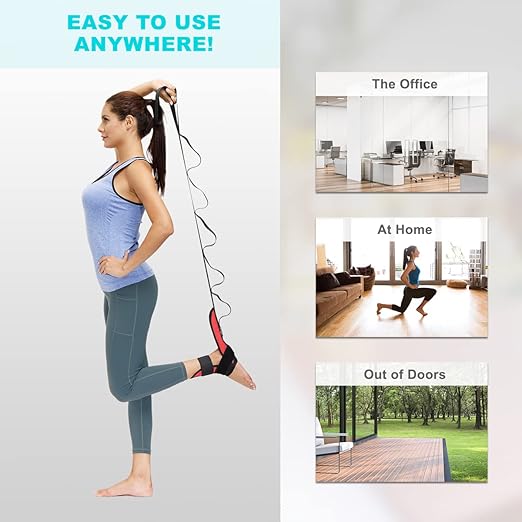 Foot and Calf Stretcher-Stretching Strap For Plantar Fasciitis, Heel Spurs, Foot Drop, Achilles Tendonitis & Hamstring. Yoga Foot & Leg Stretch Strap. (Red)