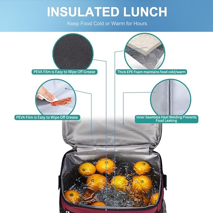 iknoe Large Foldable Cooler Bag, 8.5L Insulated Lunch Bag, Leakproof Lunch Cooler Tote with Multi-Bag Design Suitable for Beach, Picnic and Office Use,Red 15-Can